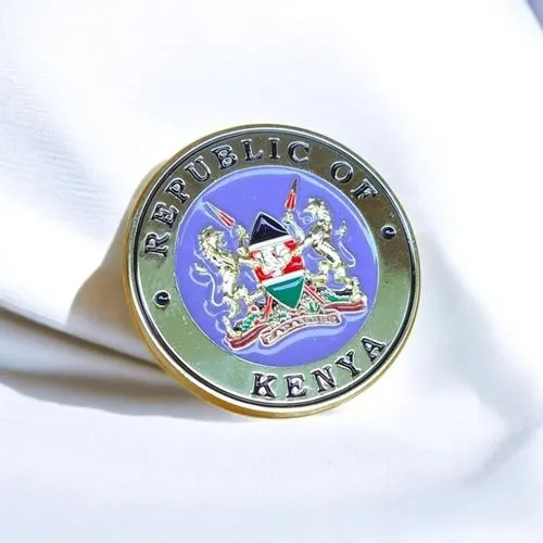Gk Republic Blue - Kenya Coat of Arms Lapel Pin – Elegant Blue Background with Gold Acce…