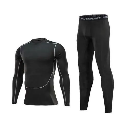 Men's Sport Quick Dry Fitness T Shirt Top And Pant - Black