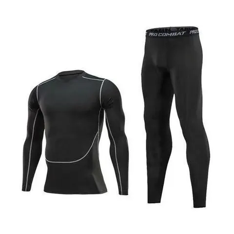 Men's Sport Quick Dry Fitness T Shirt Top And Pant - Black
