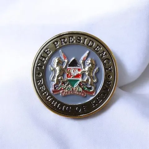 Gk Kenya Coat of Arms Lapel Pin - Royal Grey Background with Gold Accents, Featuring THE…
