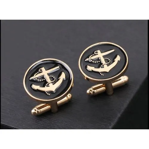 SZ Circular Black and Gold Anchor cufflink